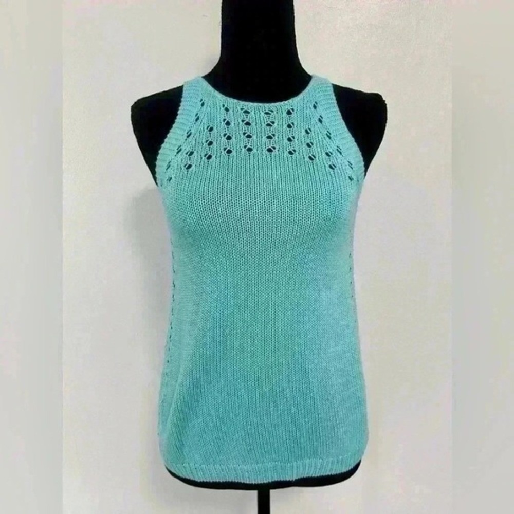 Lilly Pulitzer Knit Tank Top Women XS Turquoise Blue Excellent Pointelle Eyelet